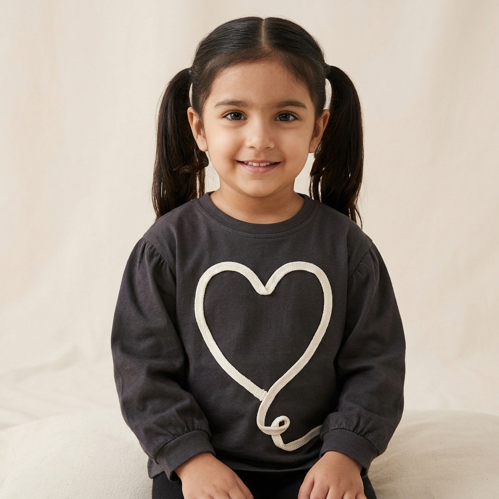 Girls' Charcoal Heart T-Shirt (3 Years)
