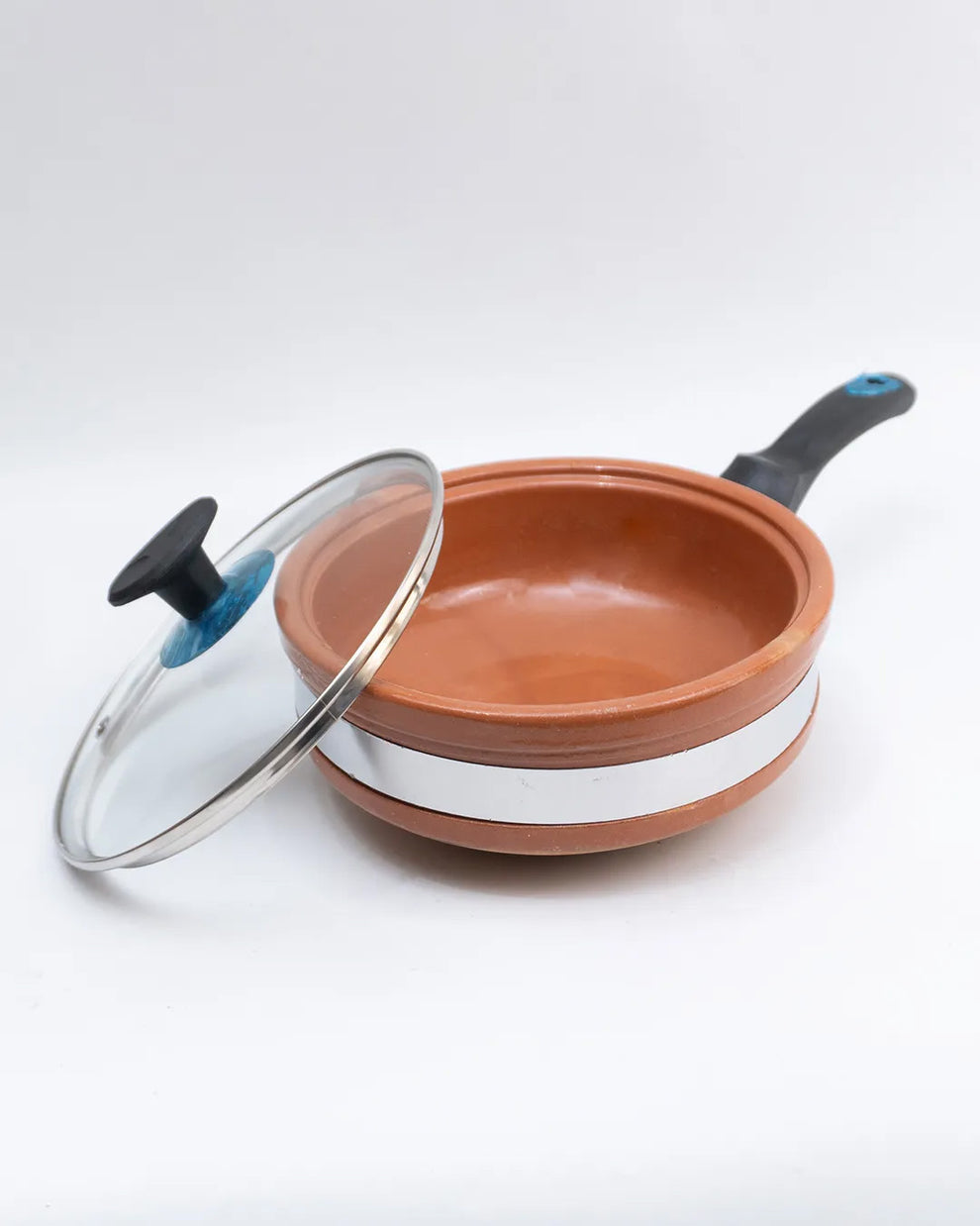 Terracotta Frying Pan Glazed with Glass Lid Capacity 1 kg