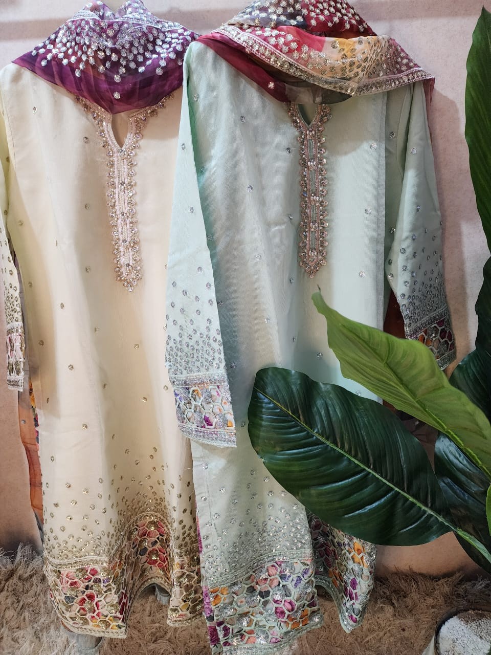 Aghanoor Soft Khaddi Net 3 Piece Embroidered Suit