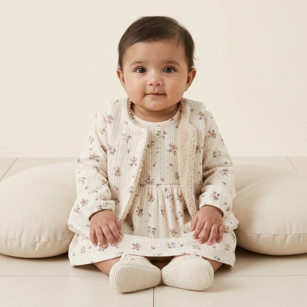 Baby Floral Dress with Sherpa Vest