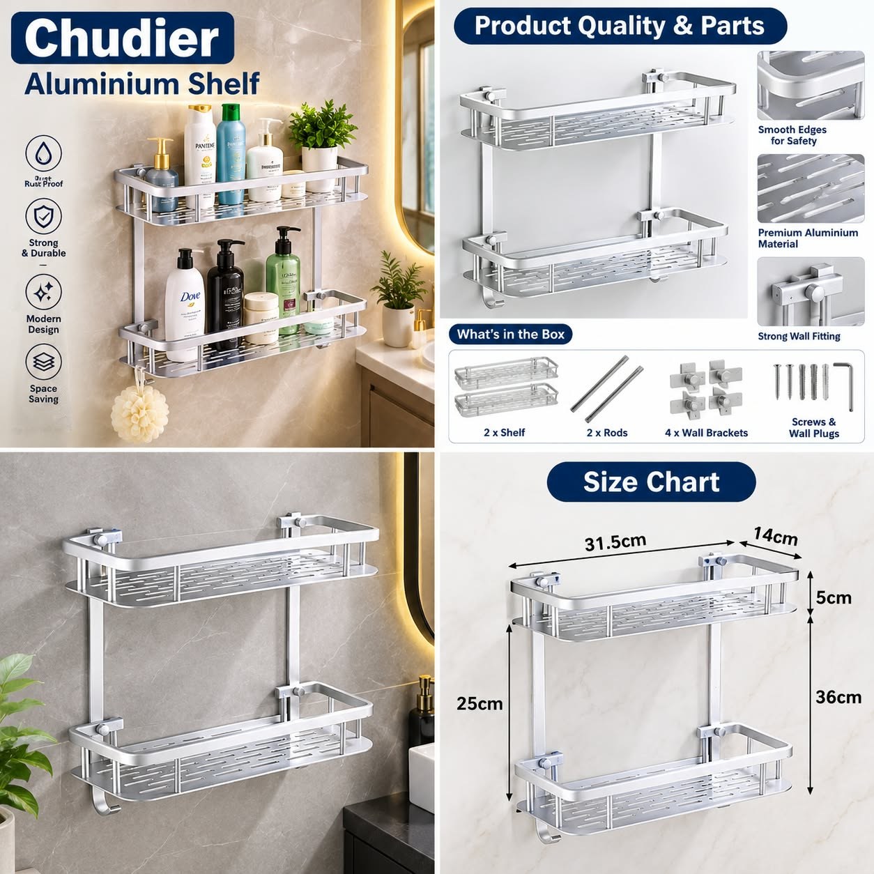 Aluminium Wall Shelf (2 Tier)