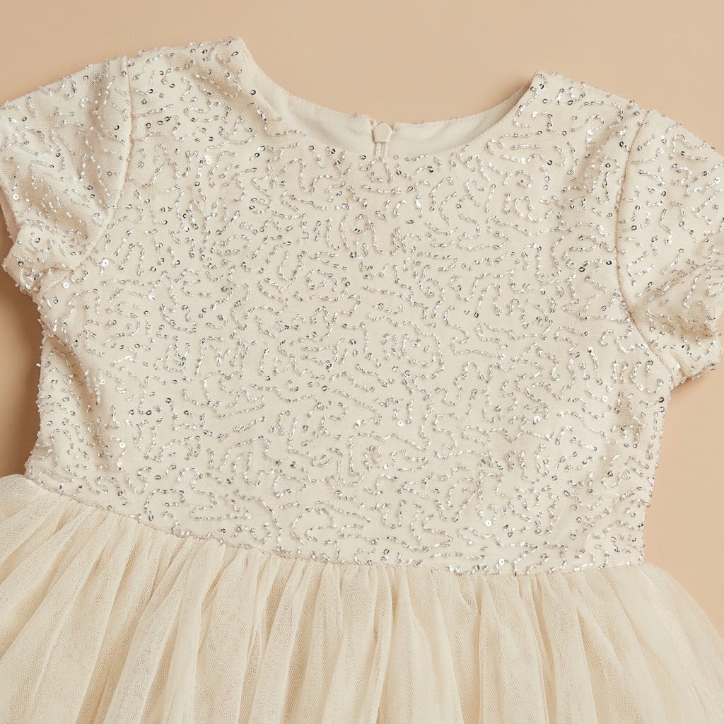 Girls Ivory Sequin Tulle Party Dress (5–6 Years)