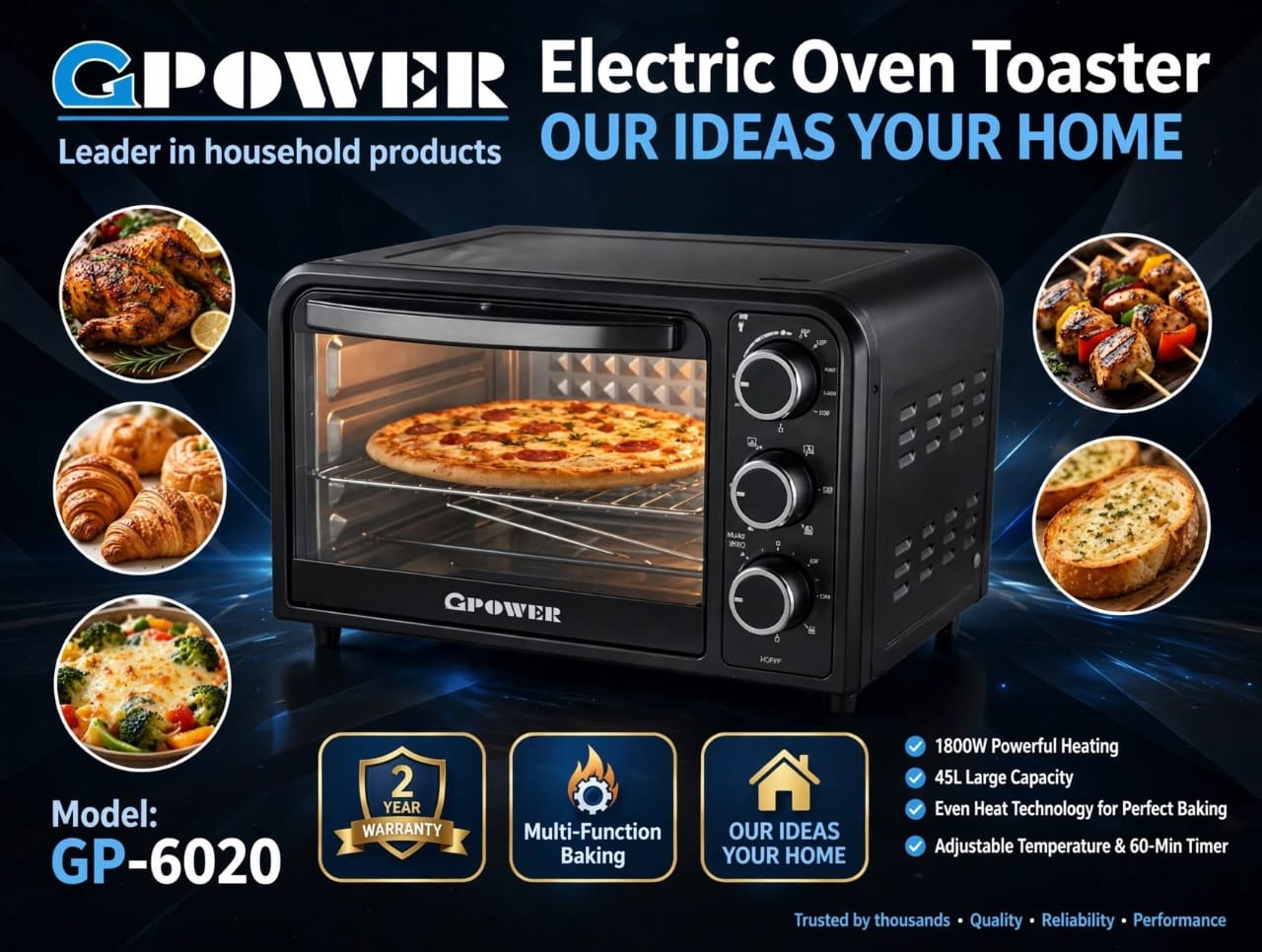 GPOWER Electric Oven Toaster 45L (GP-6020)