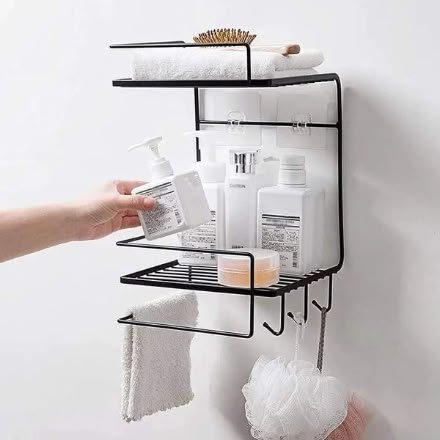 Stainless Metal Bathroom Corner Shelf with Towel Hanger