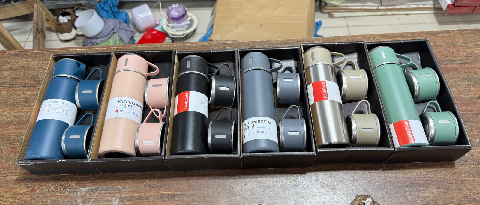3 Cup Double-Layer Stainless Steel Vacuum Flask Set (500ml)