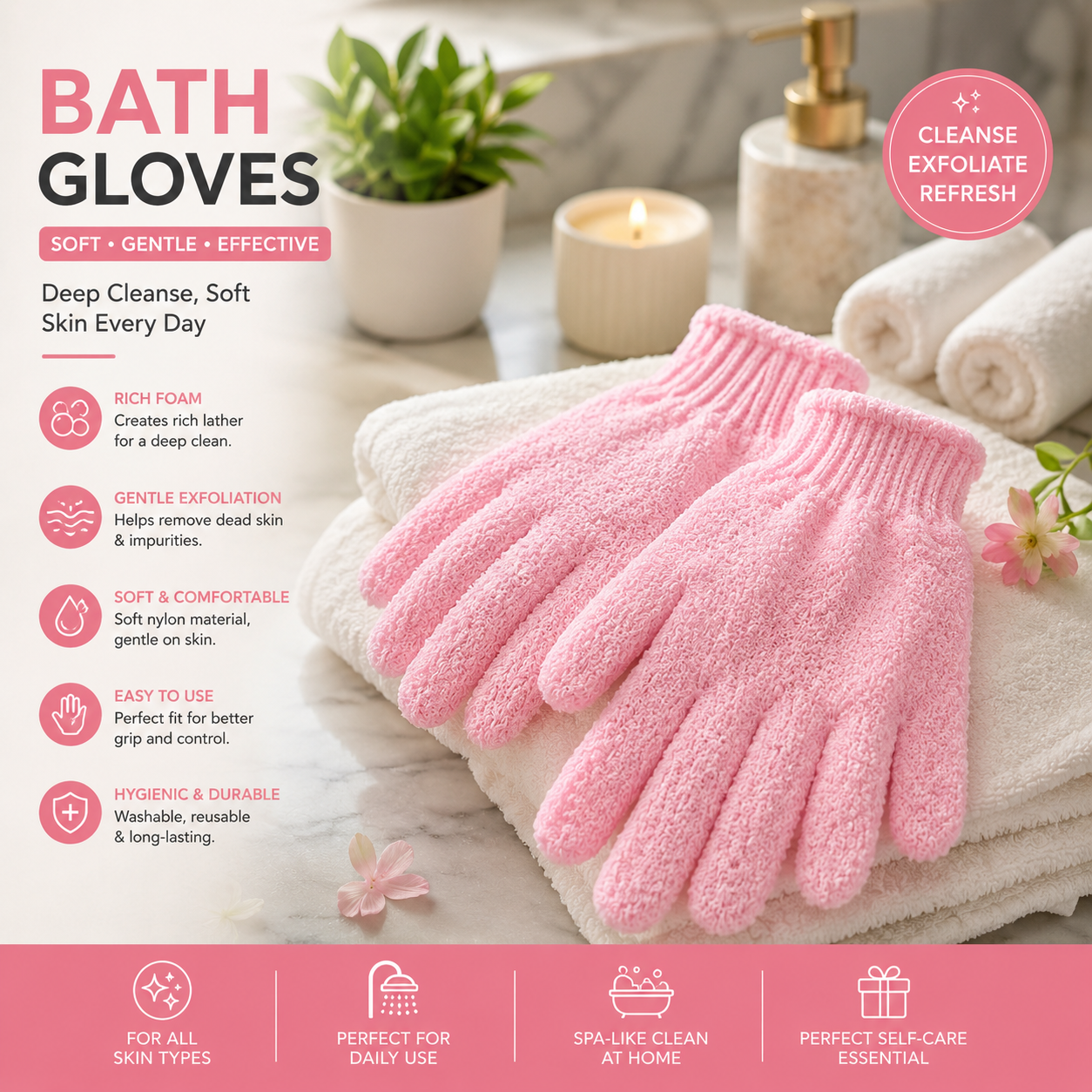 1pcs Single Hand Nylon Bath Scrub Glove (5-Finger)