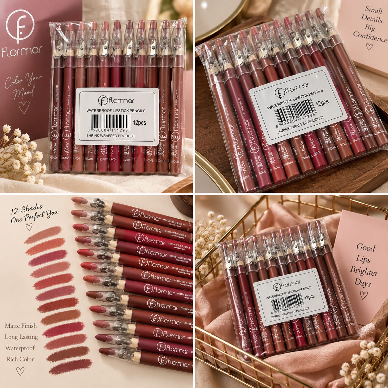 Flormar Waterproof Lipstick Pencils - 12 Pcs