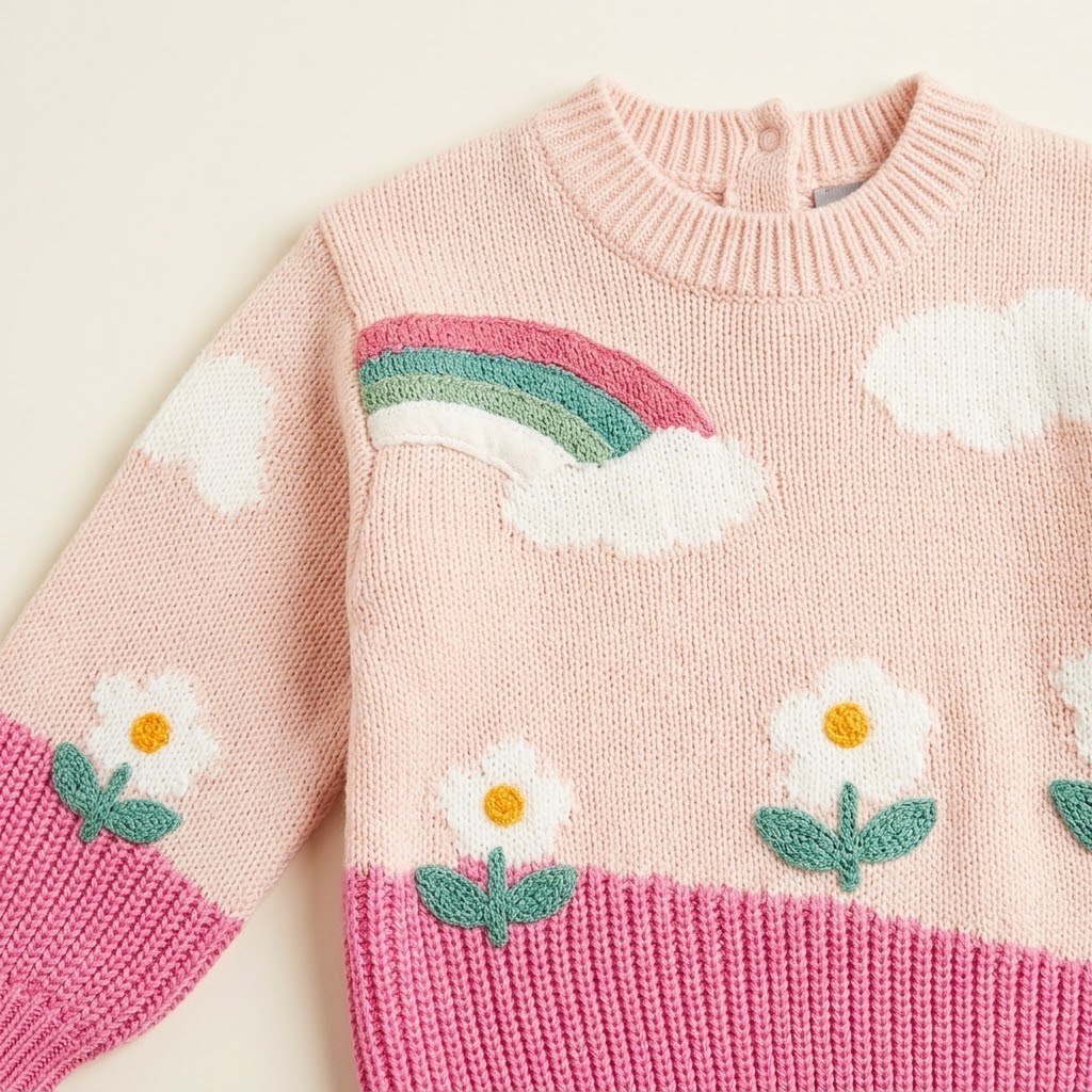 Baby Girl Pink Rainbow & Floral Knit Sweater Set