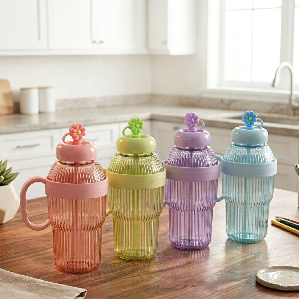Portable Plastic Water Bottle with Straw (900ml)