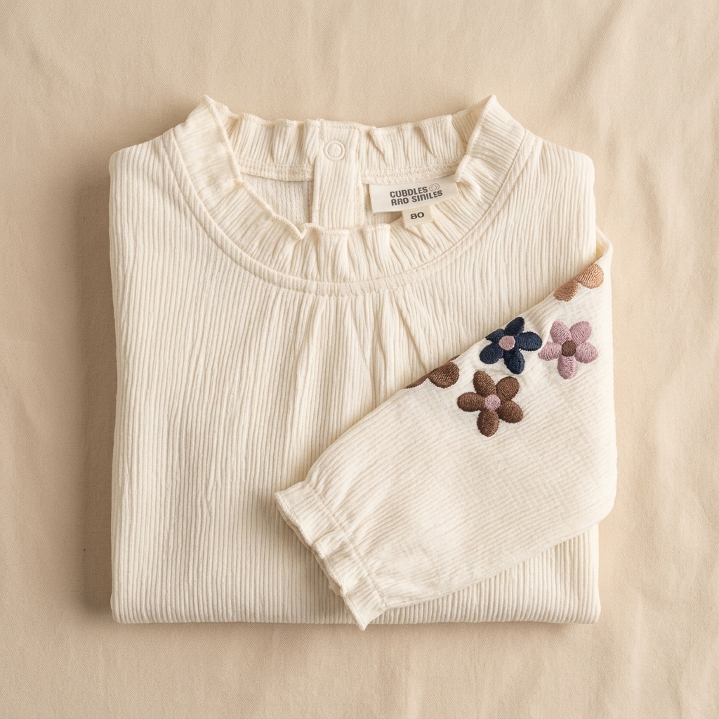 Cream Floral Embroidered Girls' Top (Age 3 Years)