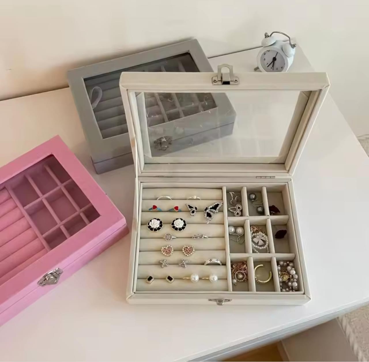 Elegant Velvet Glass Jewellery Box
