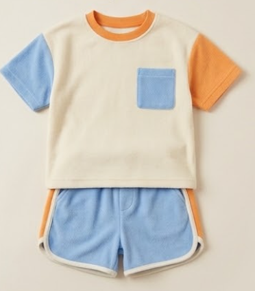 Kids Colour-Block Fleece T-Shirt & Shorts Set