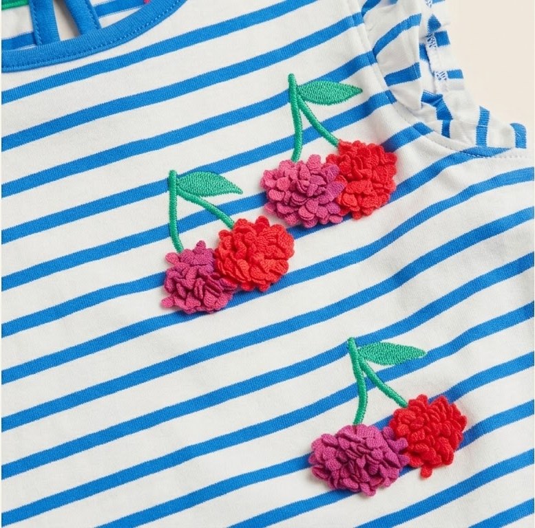 Mini Boden Girls Cherry Applique Striped Top (Ages 2–3)