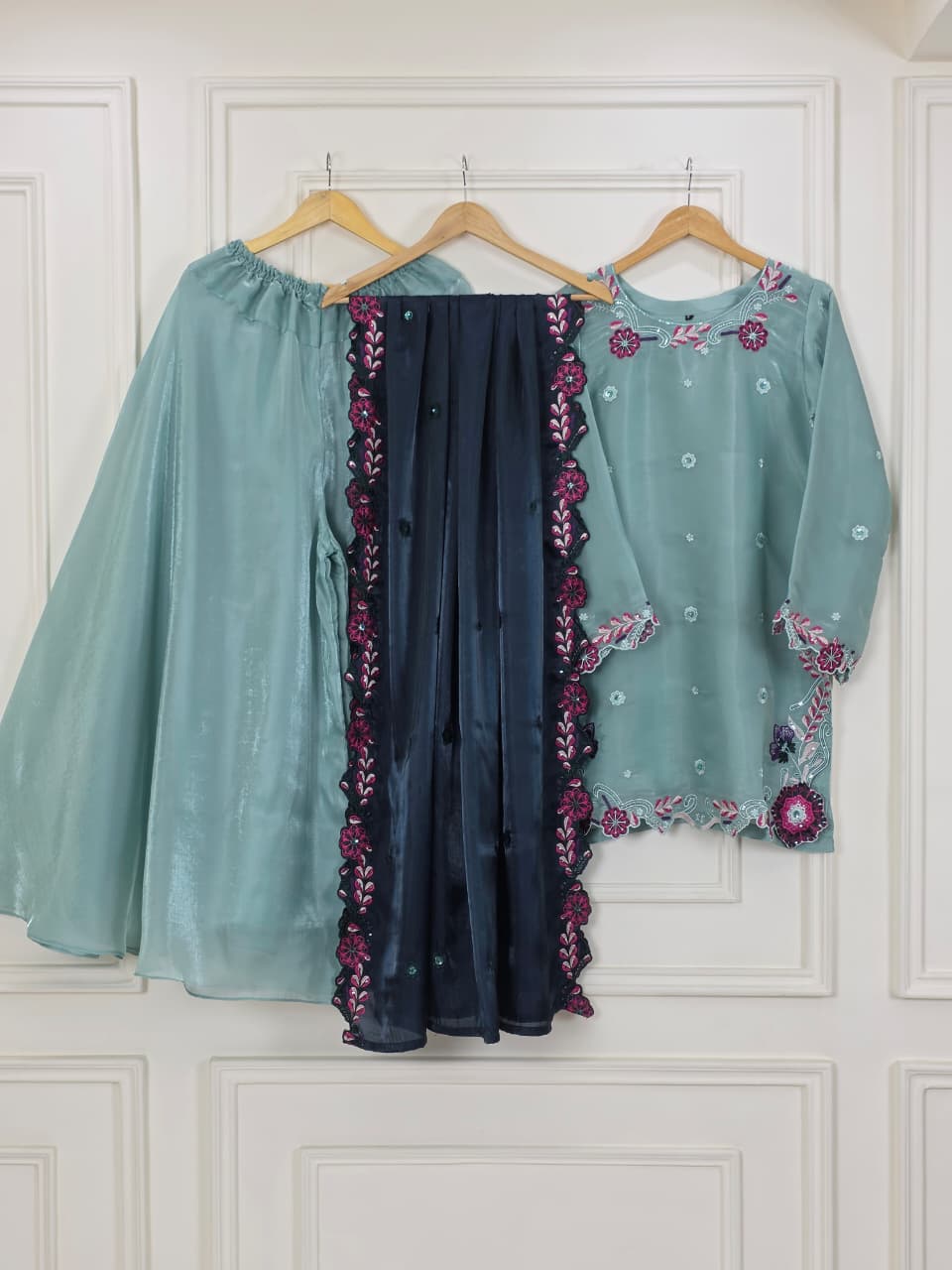 Three-Piece Sheesha Silk Luxury Pret Suit with Embroidery