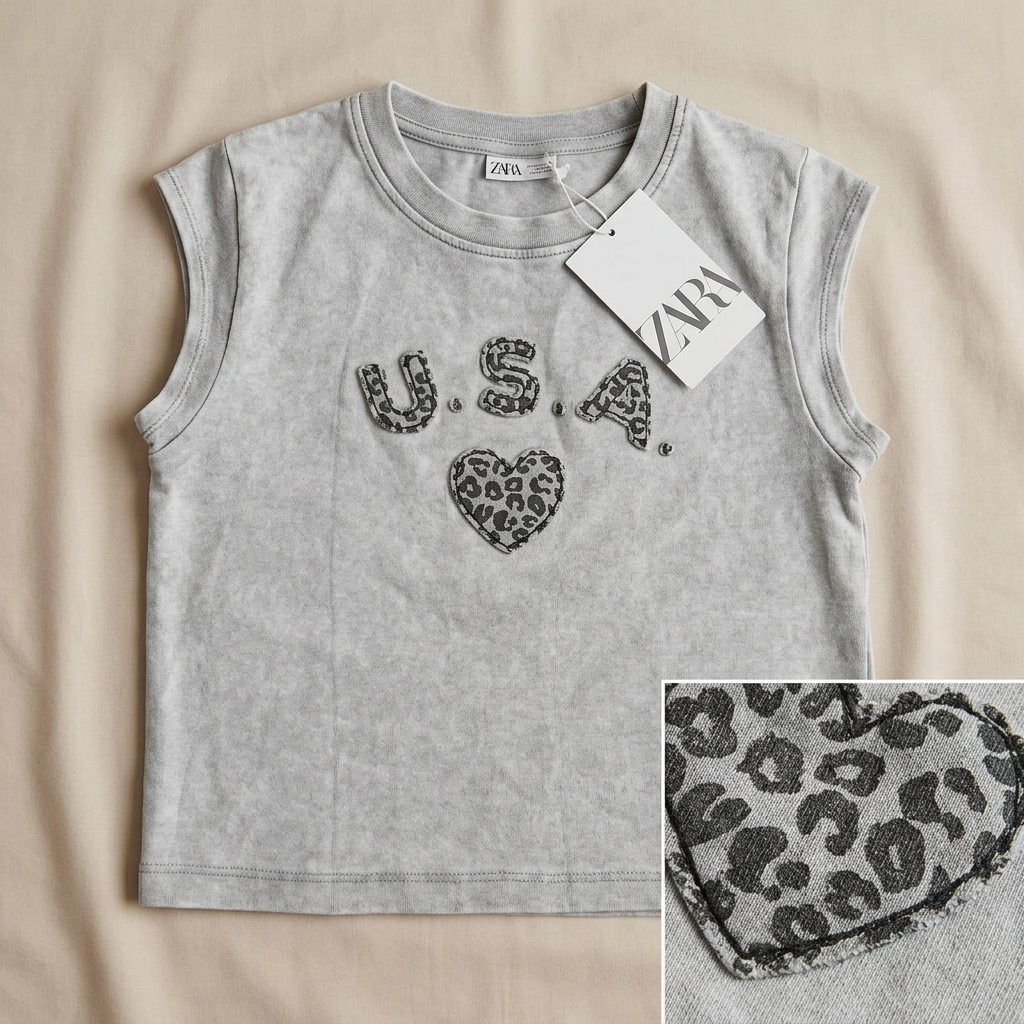 Zara Girls' USA Graphic Sleeveless Top (8 Years)