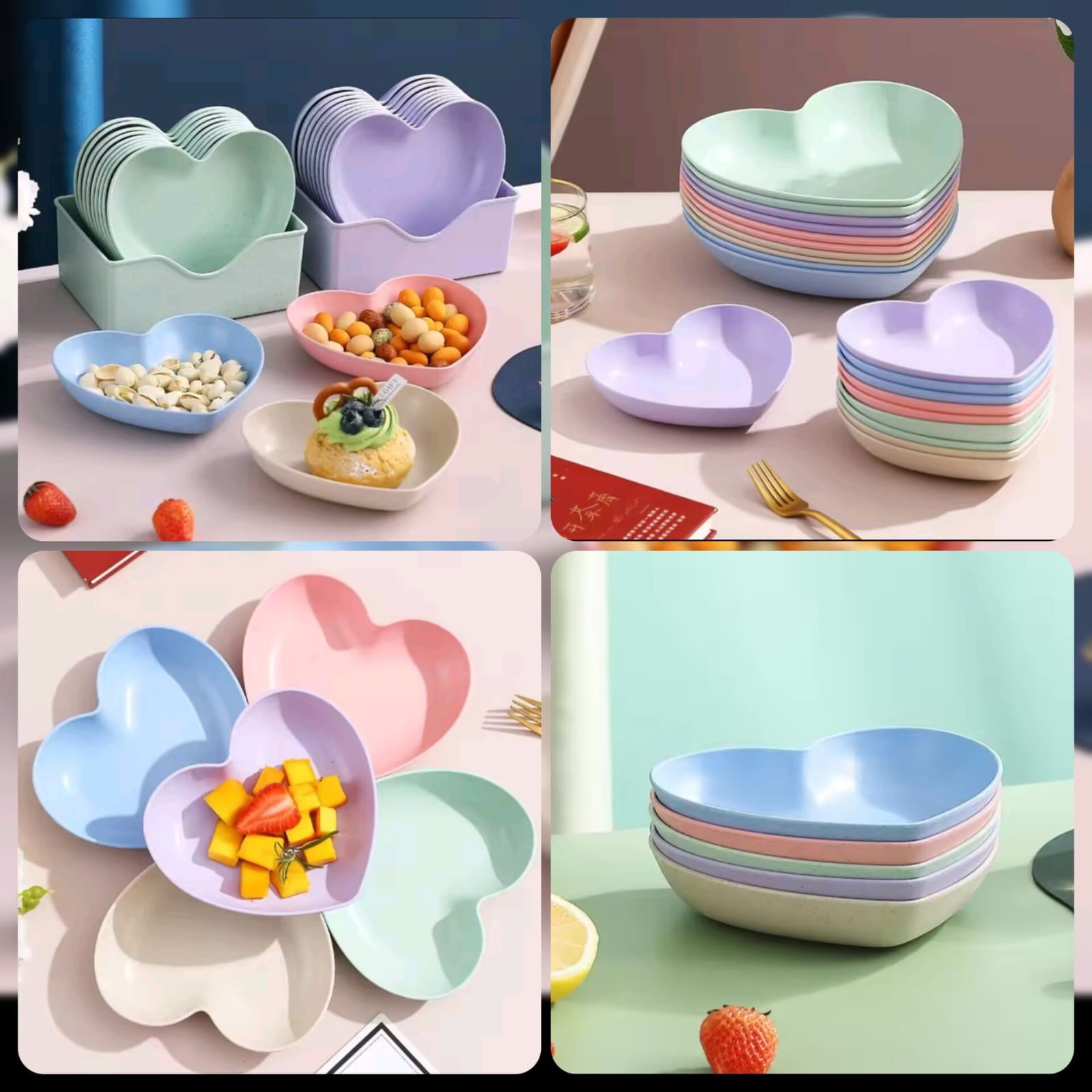 Heart Shape Plate Set – 10 Pcs with Holder