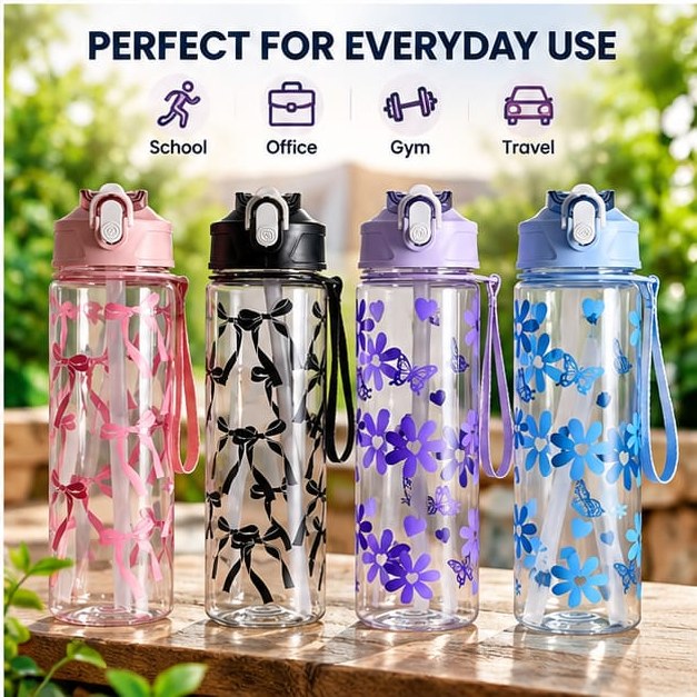 Transparent Bow Print Water Bottle (800ml)